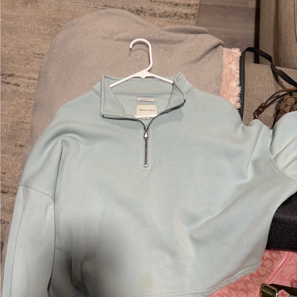 Pastel Blue Quarter-Zip Sweater